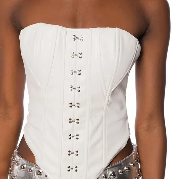 Callie Lives Miz Goth Life: Structured Black Faux Hook & Eye Corset Top Medium - Picture 7 of 7